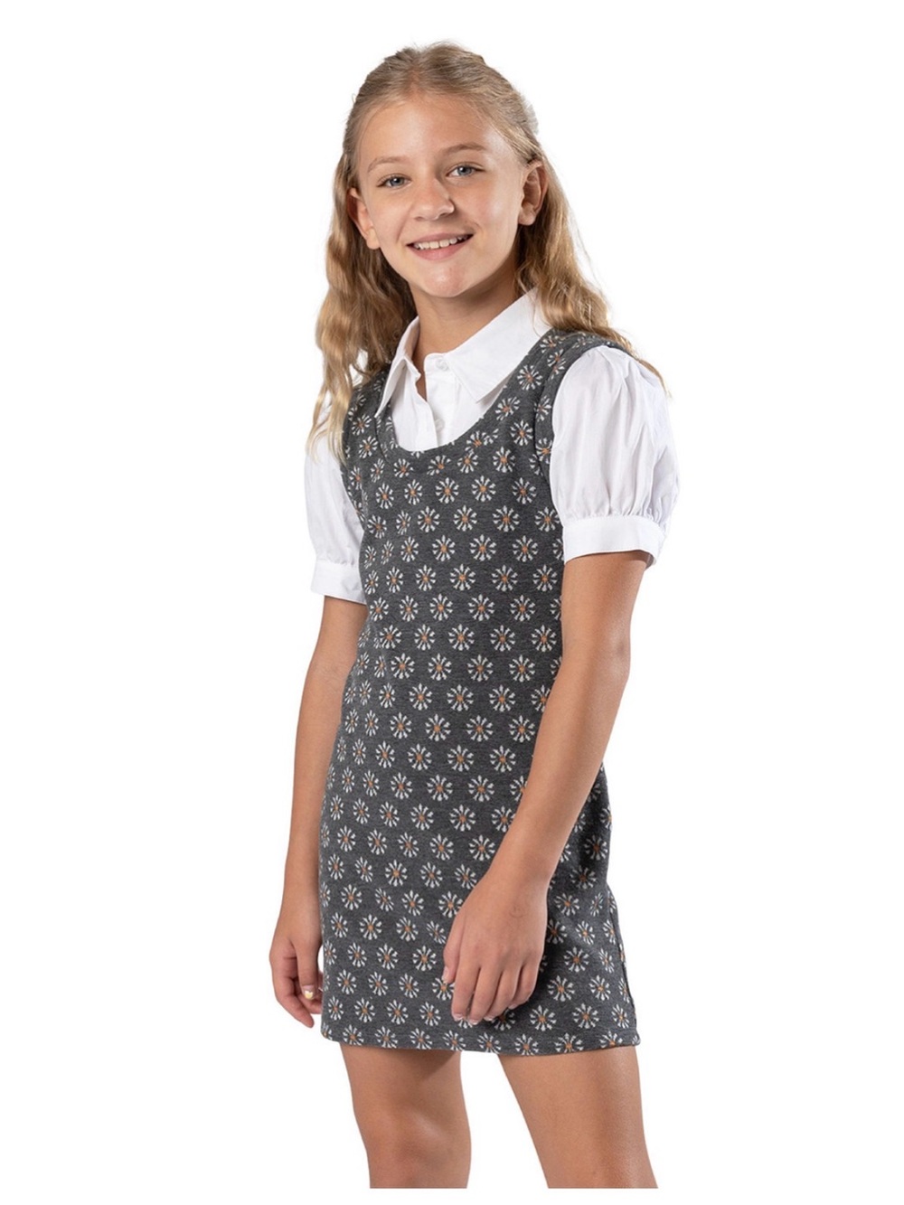 Rate Editions Big Girls Layered Effect Knit Dress with Collared Shirt
